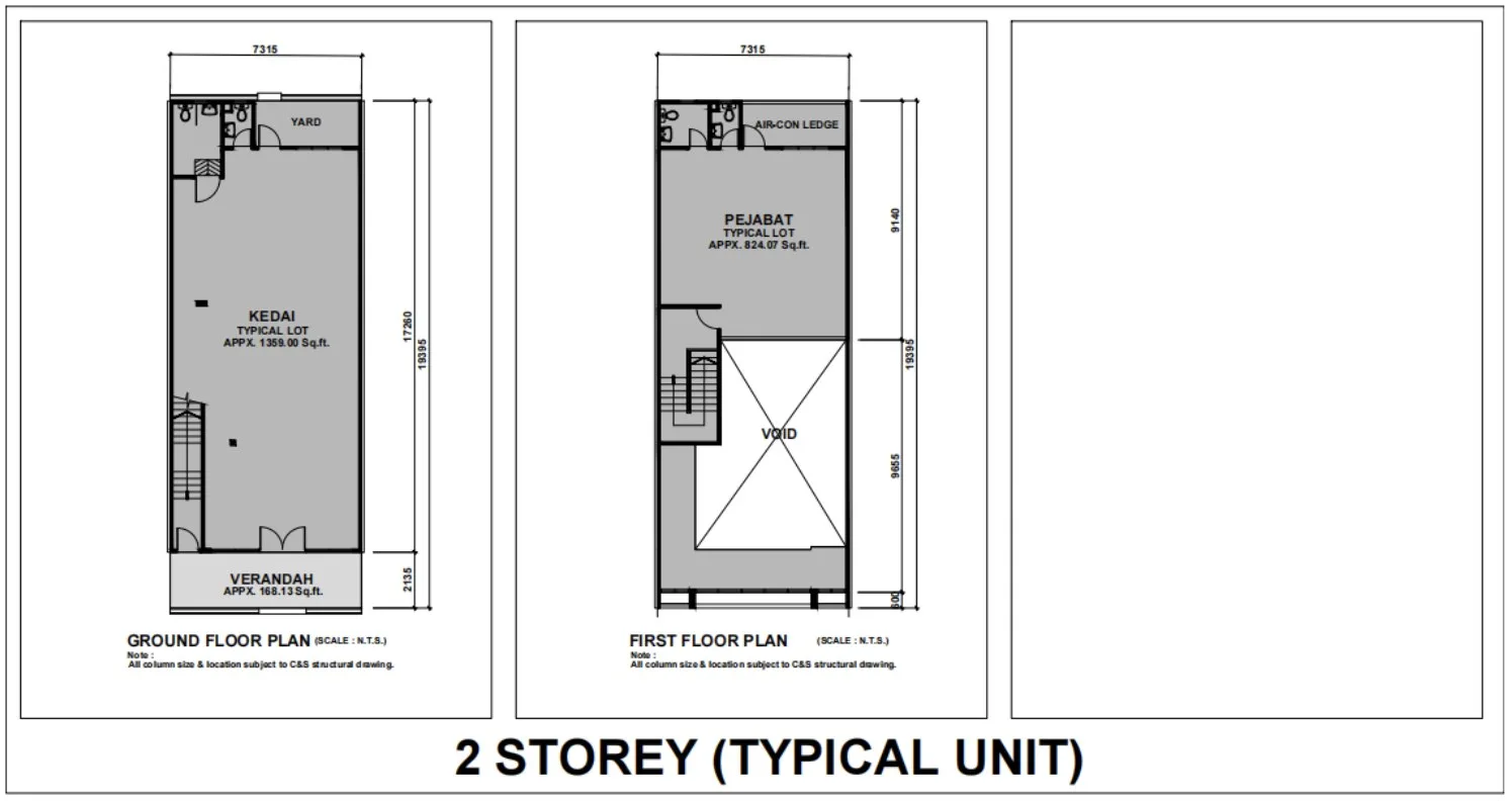 HI World City 2-Storey Typical Lot floor plan, ground-floor shop and first-floor office, Simpang Ampat, Penang