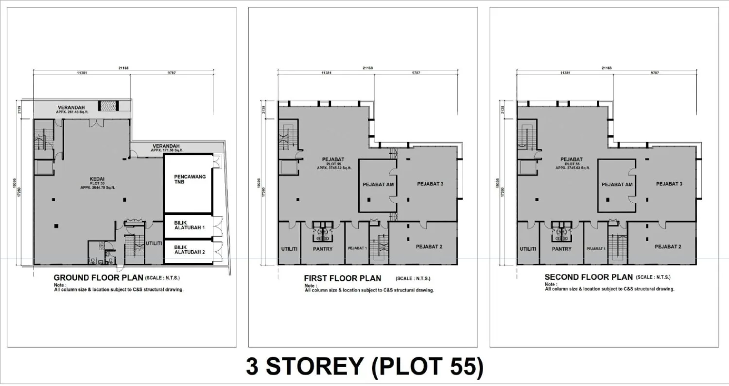 HI World City 3-Storey Plot 55 floor plan, ground, first and second floors, Simpang Ampat, Penang