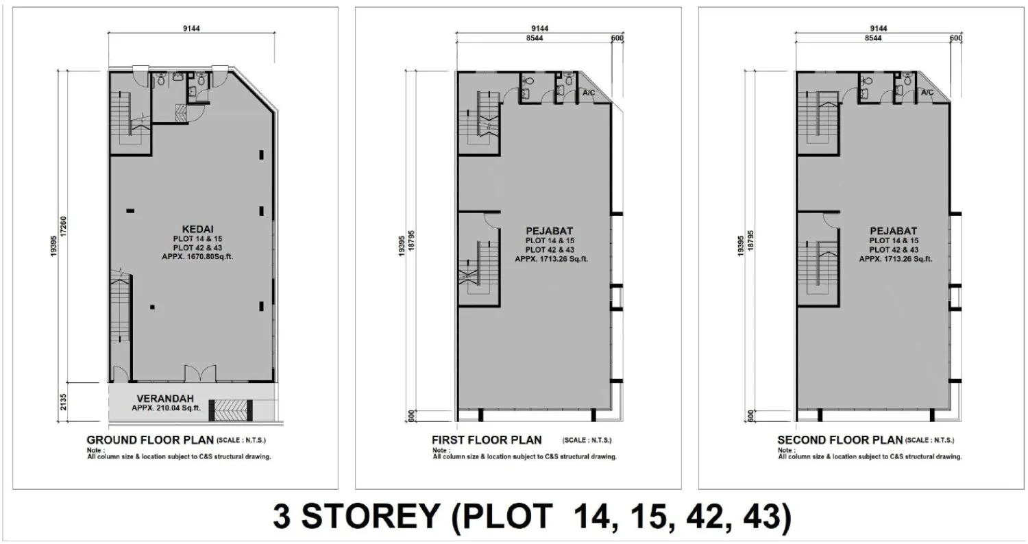 HI World City 3-Storey Plots 14, 15, 42 and 43 floor plan, ground, first and second floors, Simpang Ampat, Penang