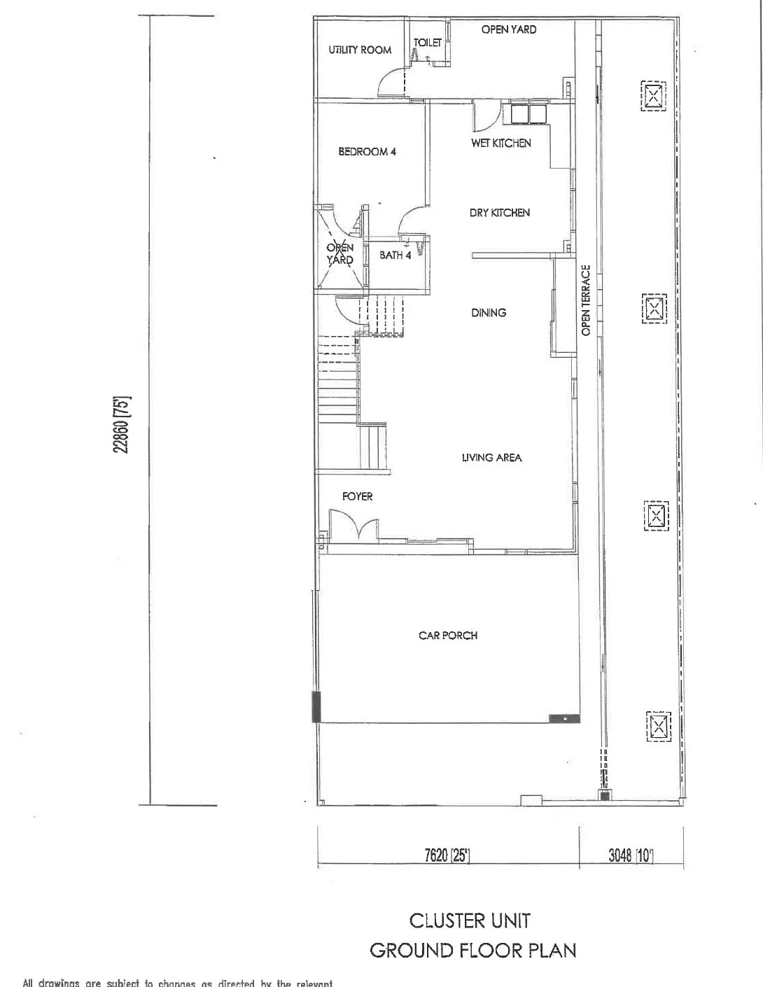 Ground floor plan of the semi-D cluster house intermediate lot, 35 x 75 ft, at Hillpark Residences by Excellent Realty Sdn Bhd, Lahat, Ipoh, Perak