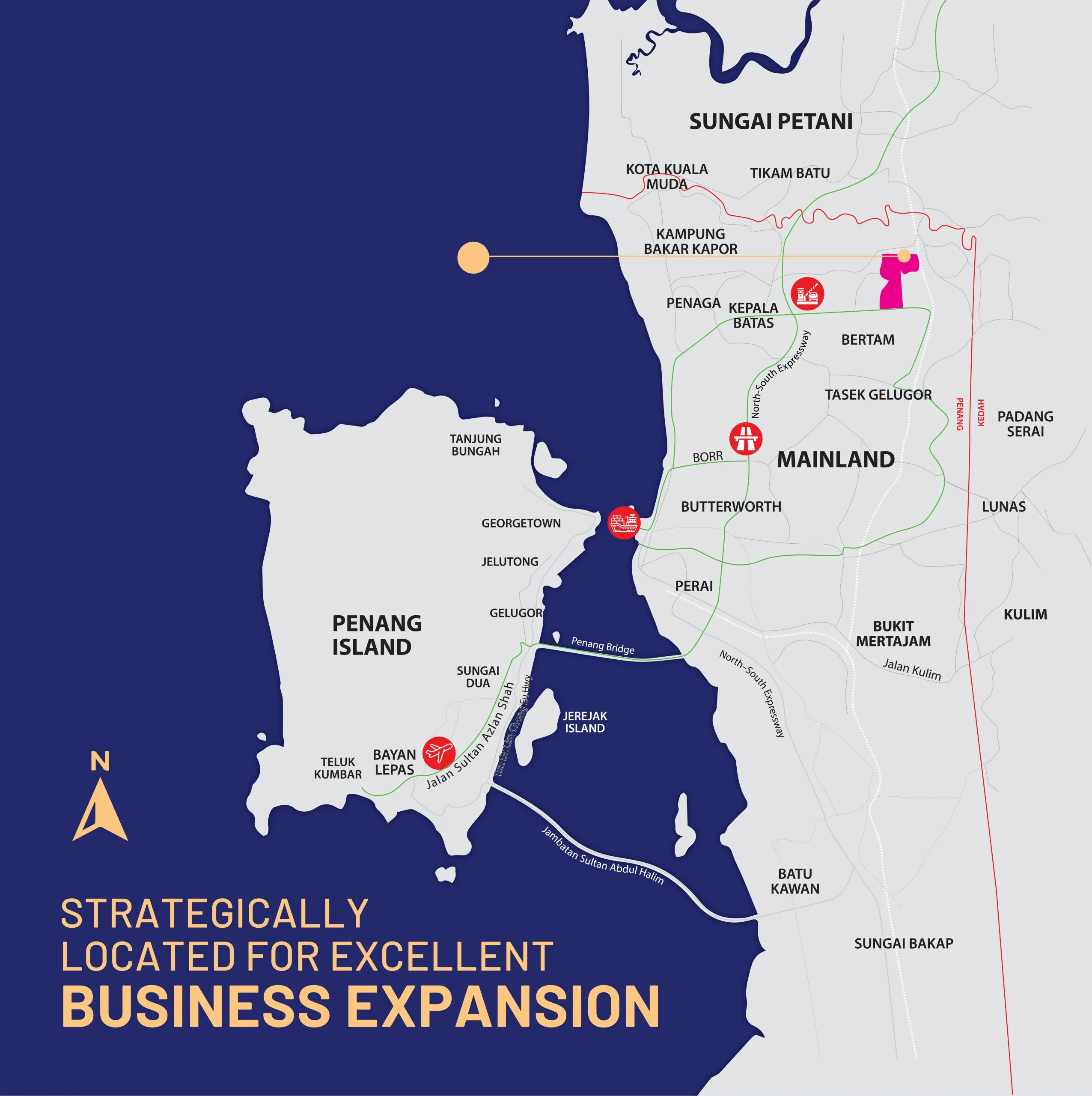Ideal Business Hub 位置图，槟城柏淡——发展商公布