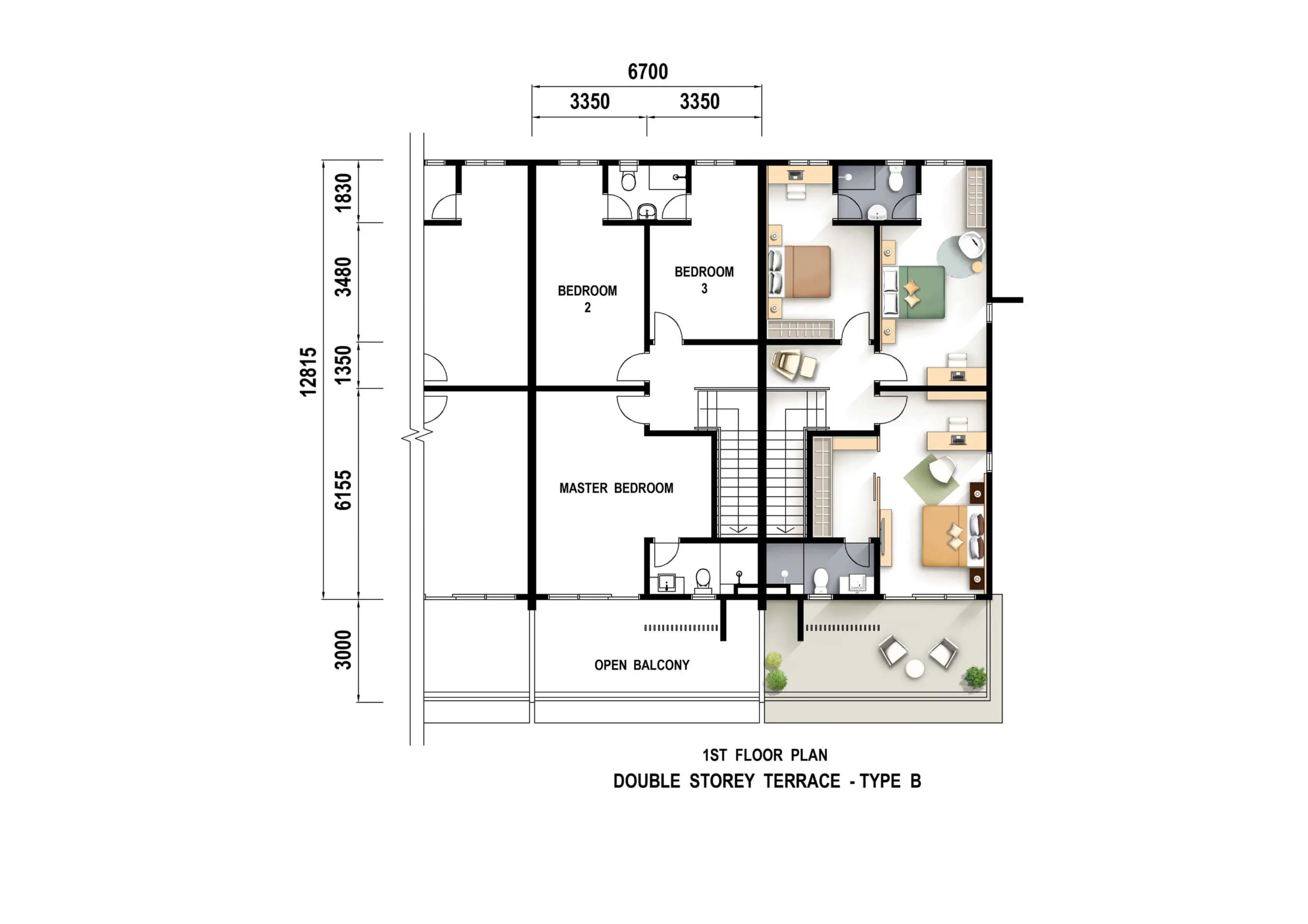 Impiana Upeh Type B first floor plan published by the developer, Balik Pulau, Penang