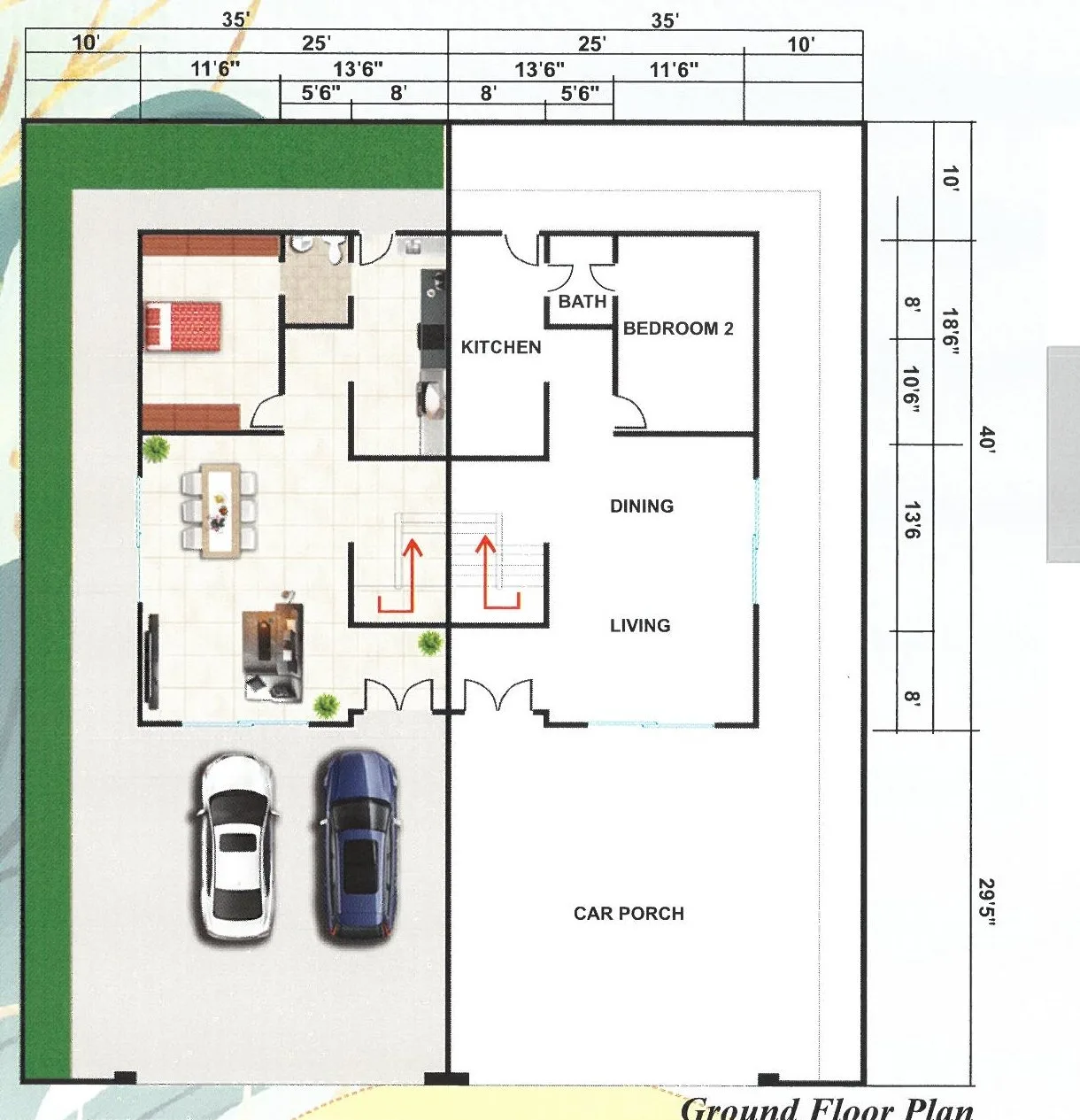 Ground floor plan of a two-and-a-half-storey semi-detached house at Intan Grove, Taman Sri Manggis, Teluk Intan, Perak