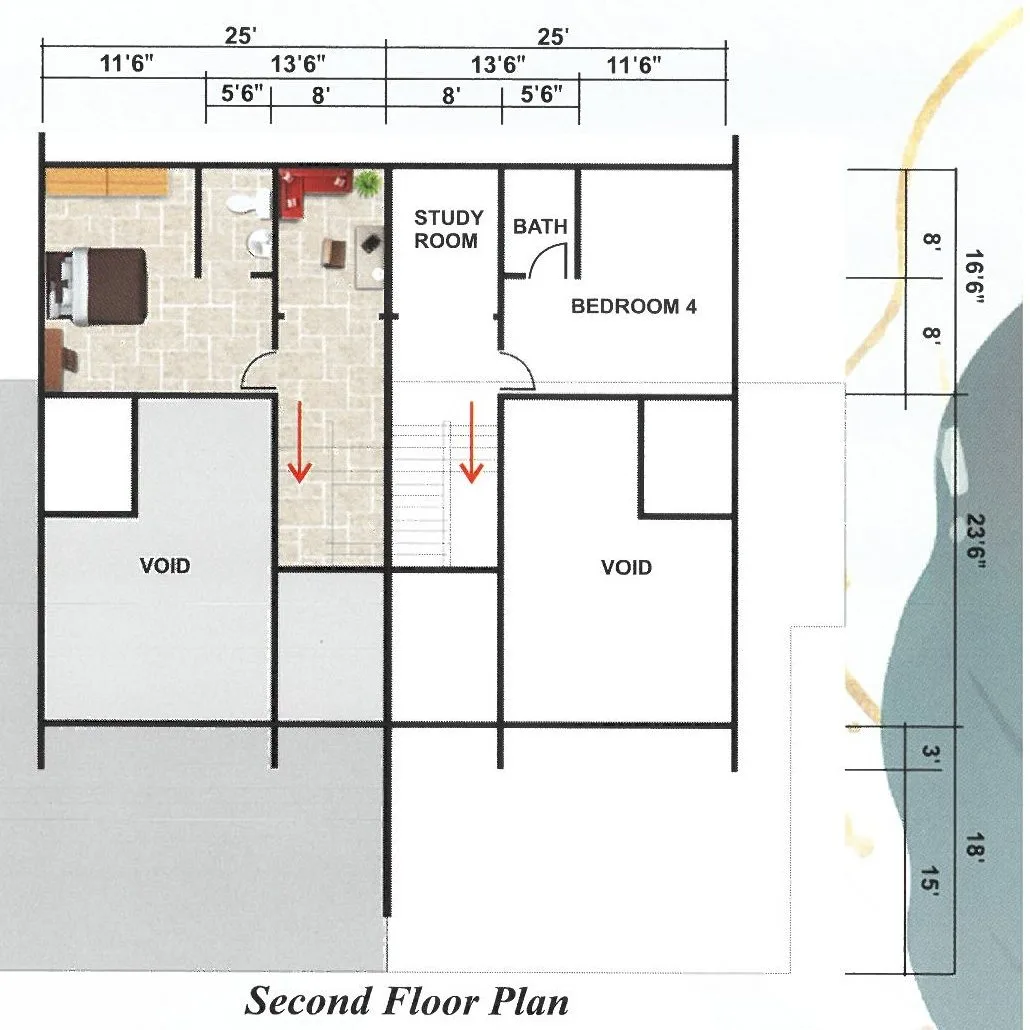 Second (half) floor plan with bedroom 4 and study room, Intan Grove semi-detached house, Taman Sri Manggis, Teluk Intan, Perak