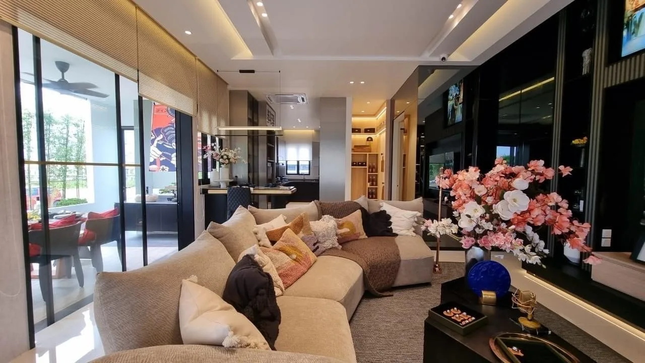 Furnished living room in the Jia @ Ipoh South show house by Team Keris, Ipoh, Perak