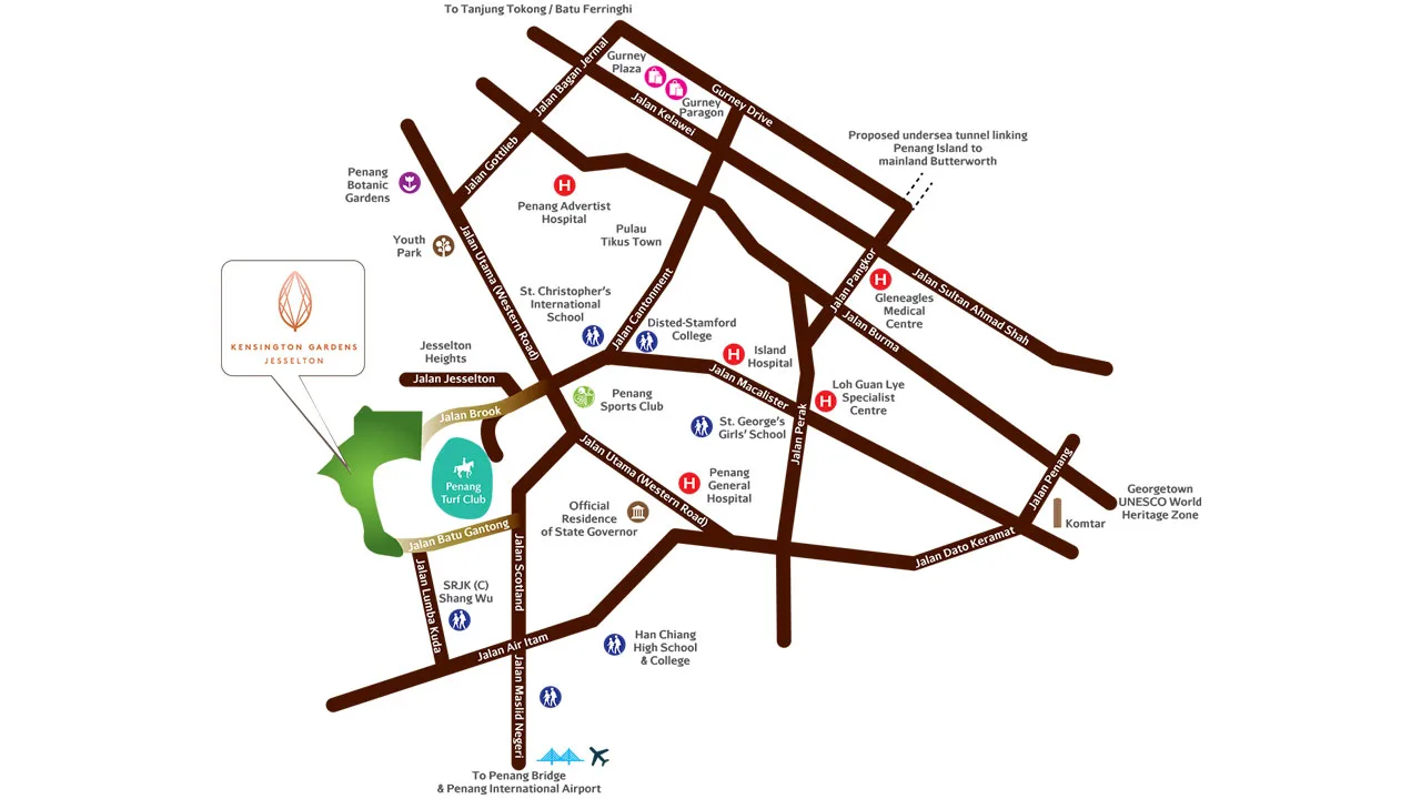 Kensington Gardens location map published by the developer, Jesselton, George Town, Penang