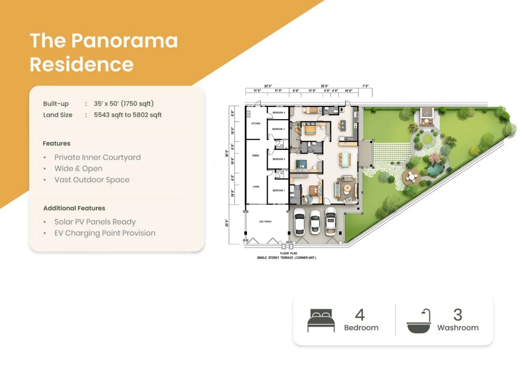 Floor plan of The Panorama Residence corner unit, 1,750 sq ft built-up, 4 bedrooms 3 bathrooms, Klemeru Phase 4, Ipoh