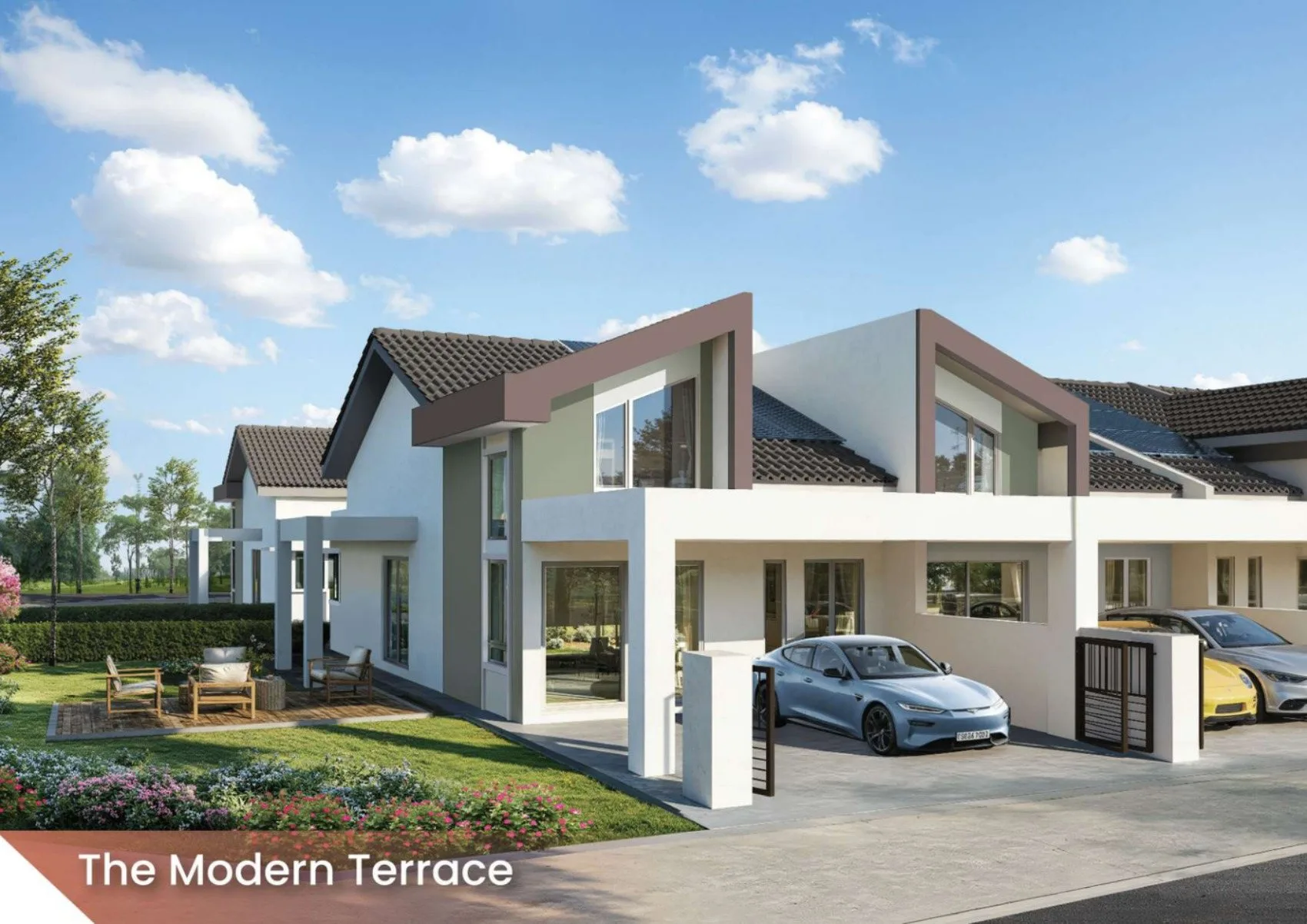 The Modern Terrace single-storey terrace house render at Klemeru Phase 4 by Eadepro Development Sdn Bhd, Chepor, Ipoh, Perak