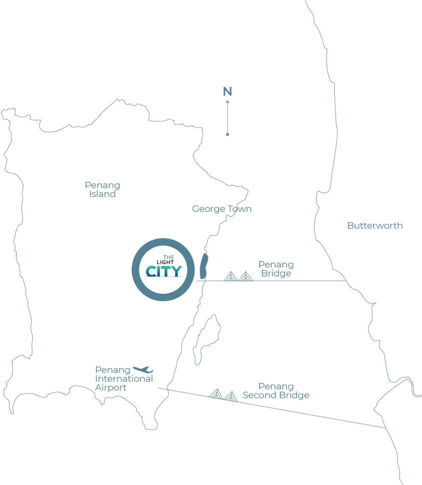 Lightwater Residences location map published by the developer, The Light City, Gelugor, Penang