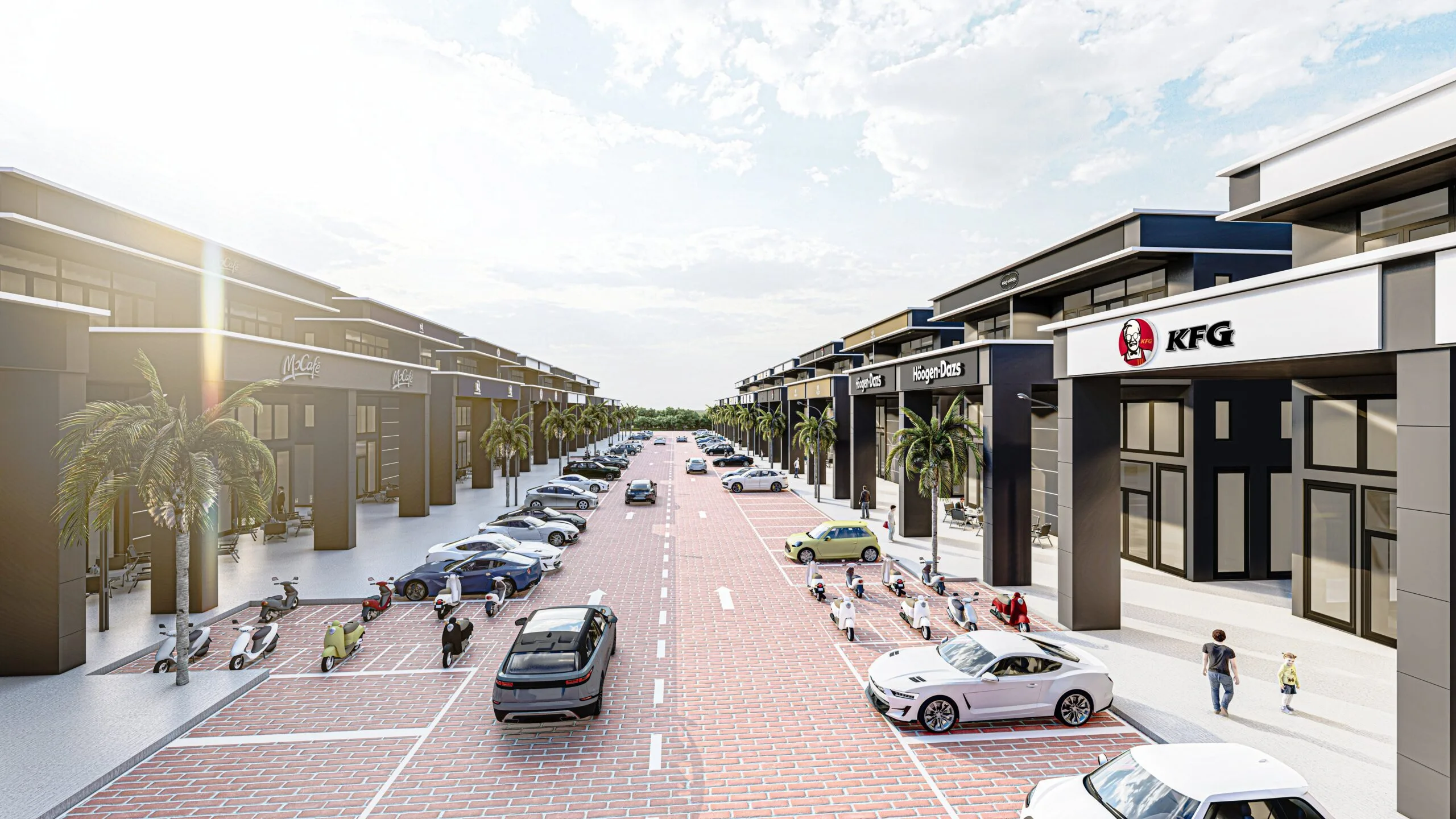 Marina City internal street with parking bays and drive-through canopy, artist's impression, Permatang Tinggi, Penang