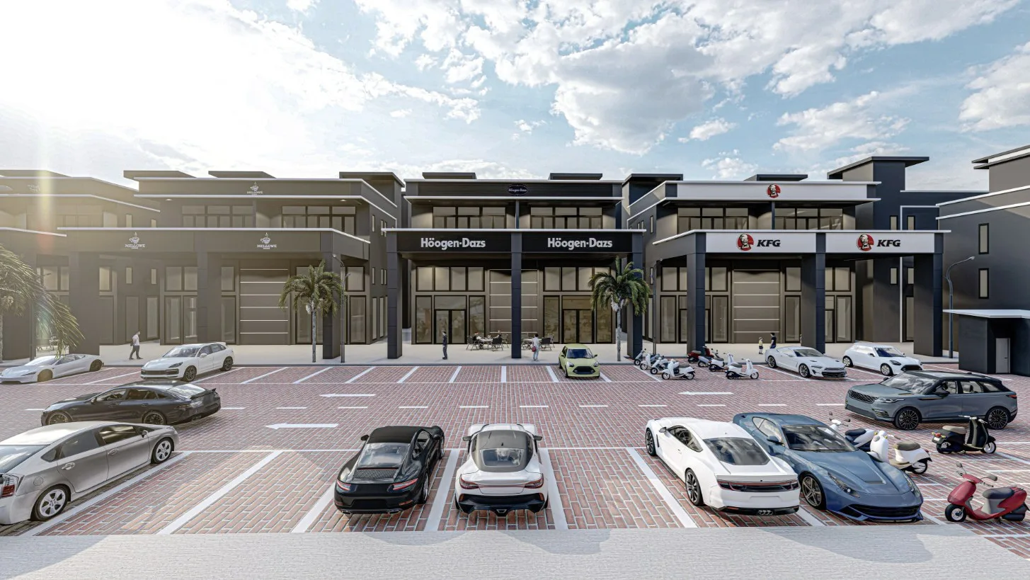 Marina City shop fronts facing the parking court, artist's impression, Permatang Tinggi, Simpang Ampat, Penang