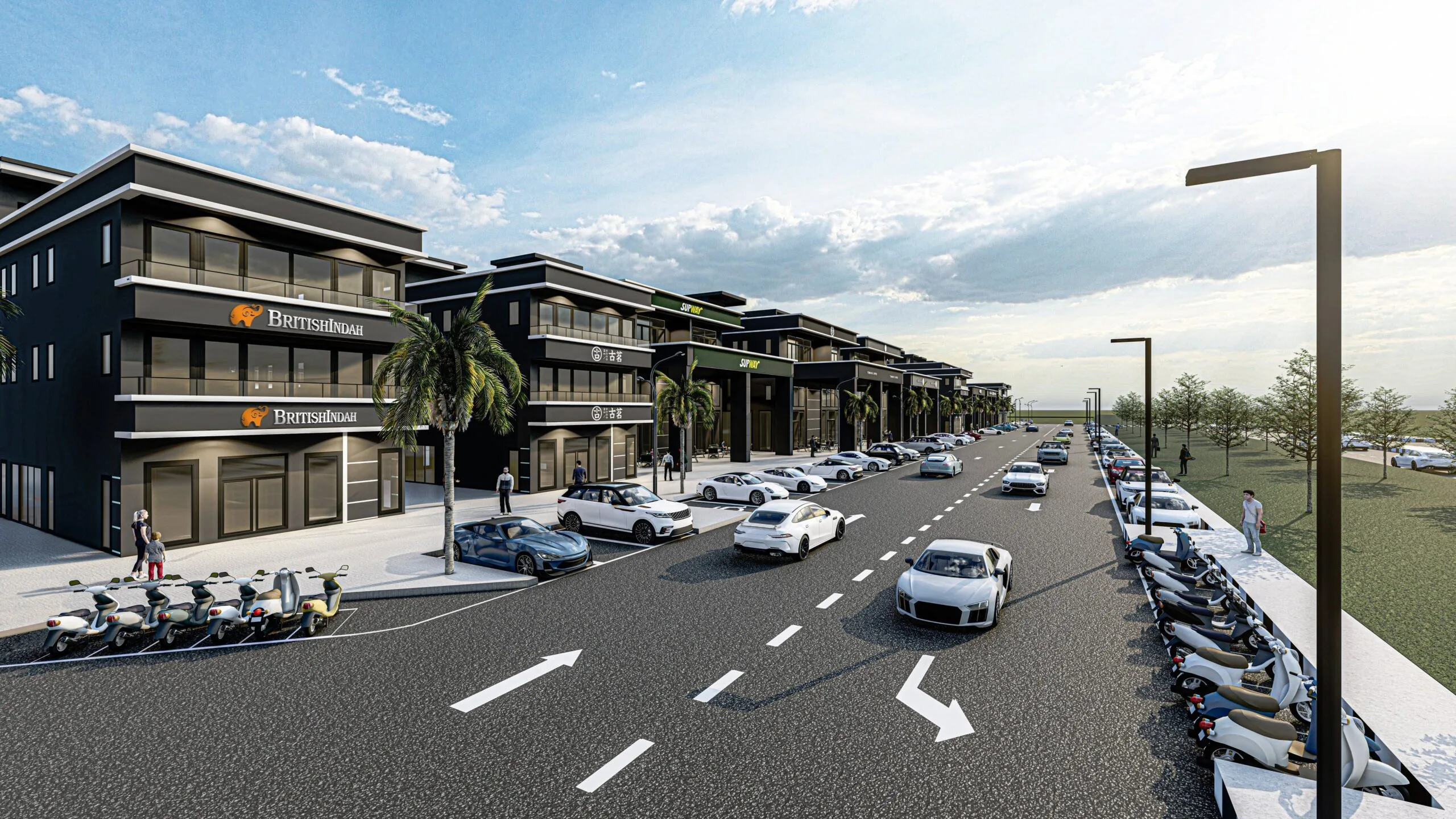 Marina City shop offices seen from the road, artist's impression, Permatang Tinggi, Simpang Ampat, Penang