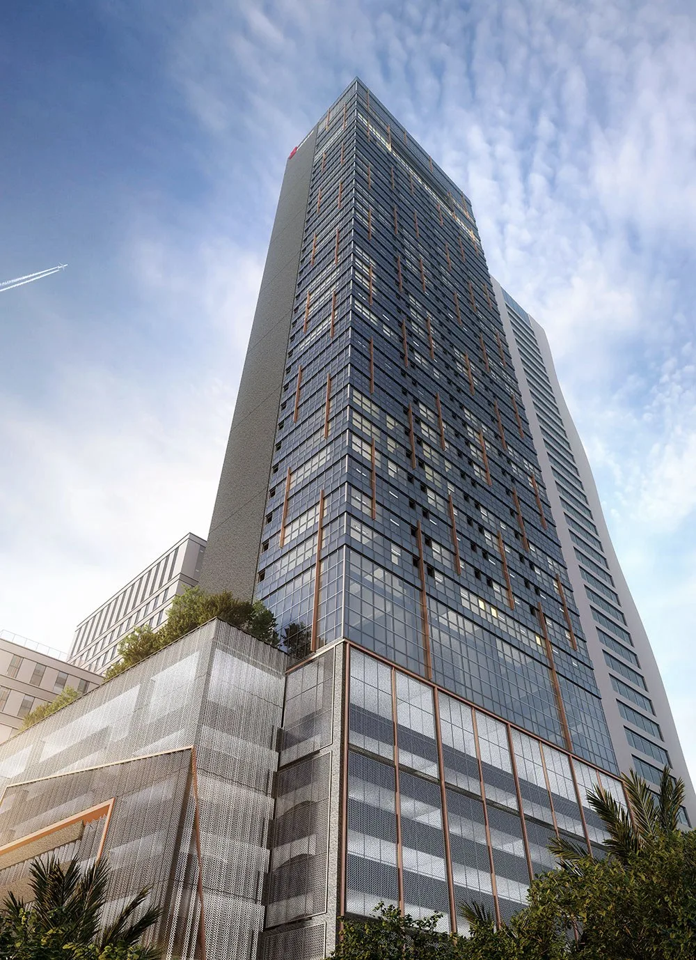 Maritime Signature tower and car park podium seen from street level, artist's impression, Jelutong, Penang