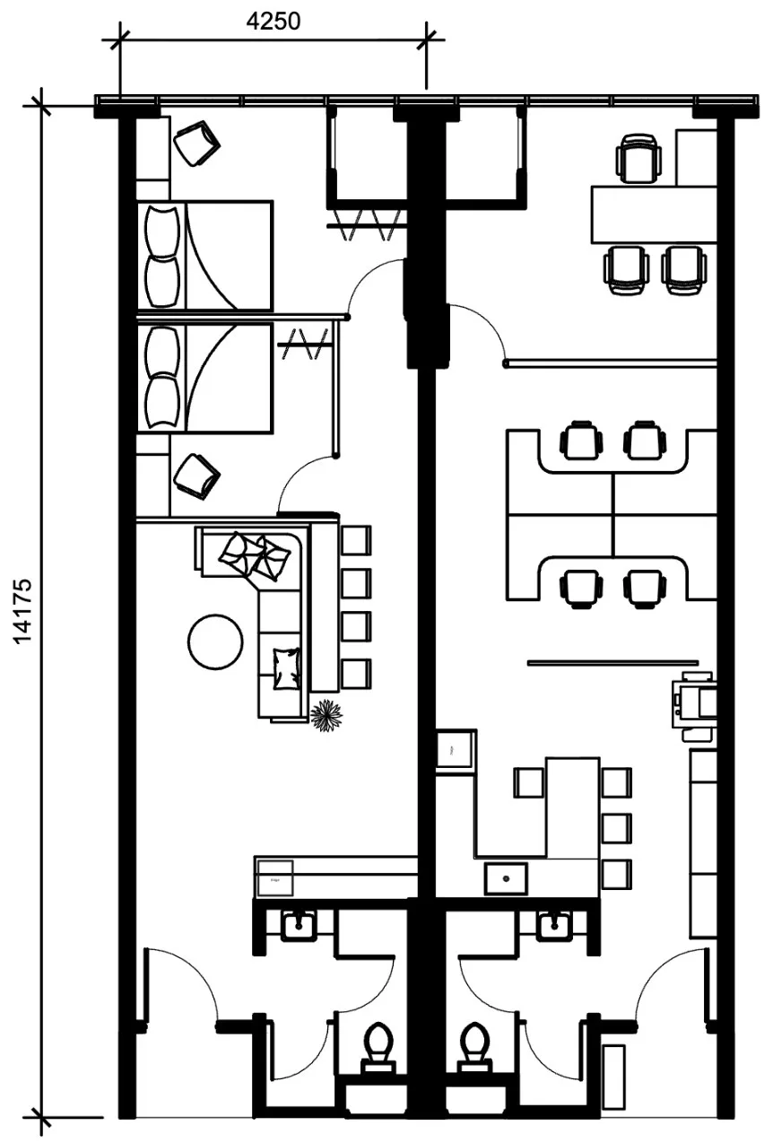 Maritime Signature Type B intermediate unit layout plan, 625 sq ft, drawn as a living suite and as an office