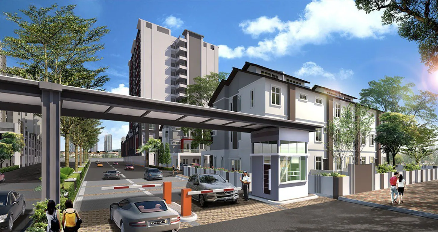Marminton Homes entrance with guard house and boom gates, artist's impression, Raja Uda, Butterworth, Penang