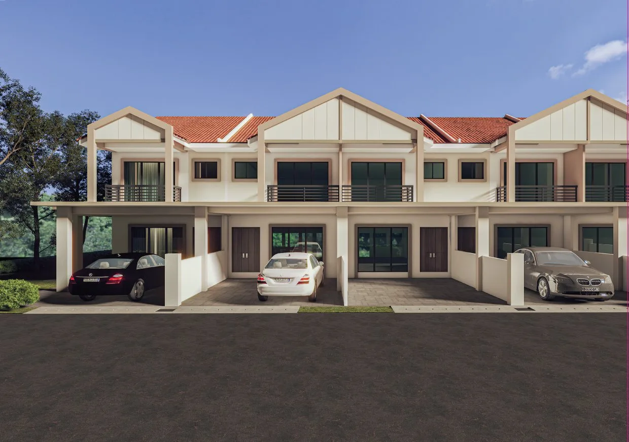 Artist's impression of the double-storey terrace houses at Metro Gardens (Taman Metro Maya) by P.K Lee Sdn Bhd, Batu Gajah, Perak