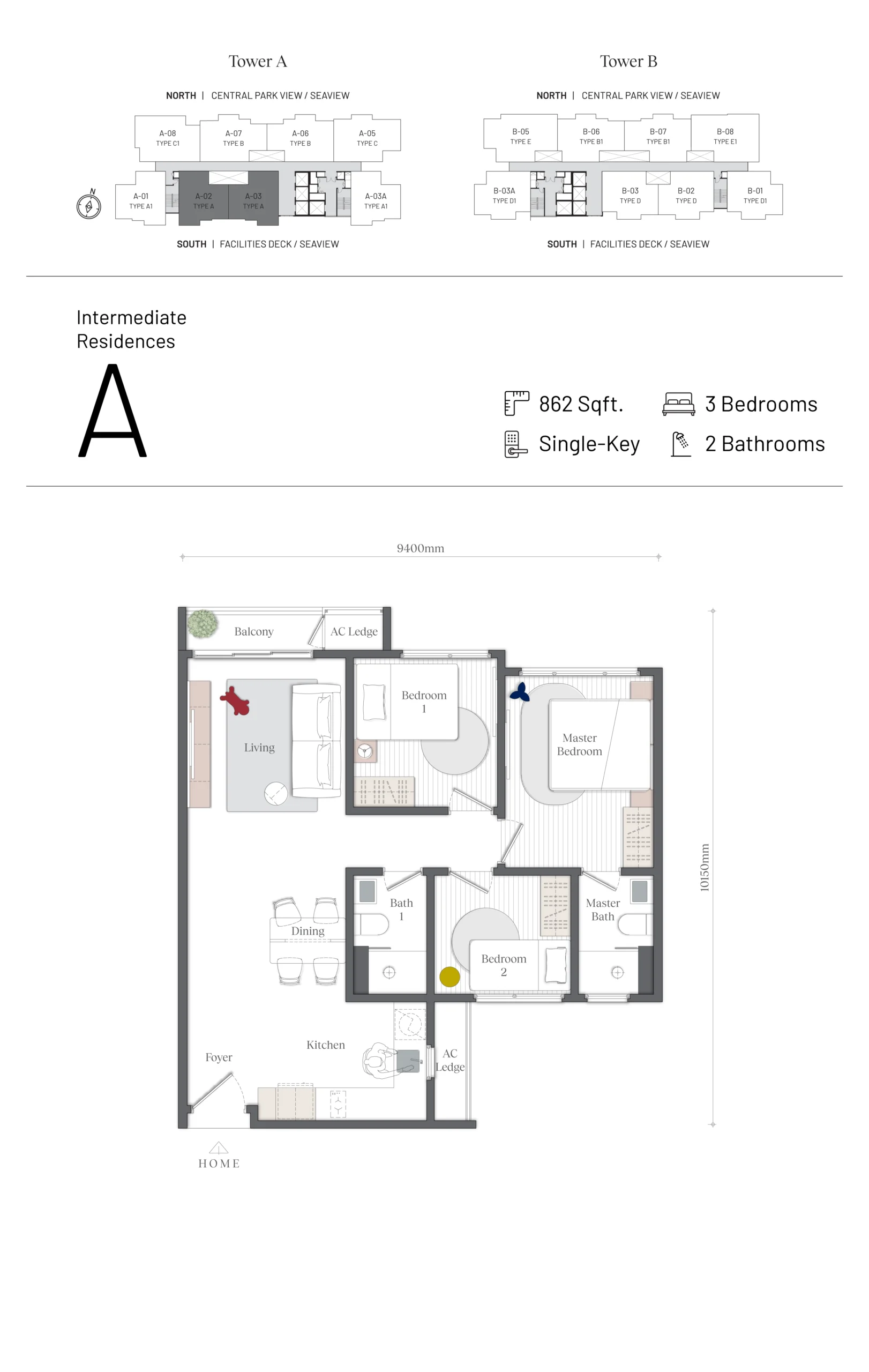 Mezon @ Park Enclave A 座 A 型 户型图，发展商公布，槟城峇都加湾