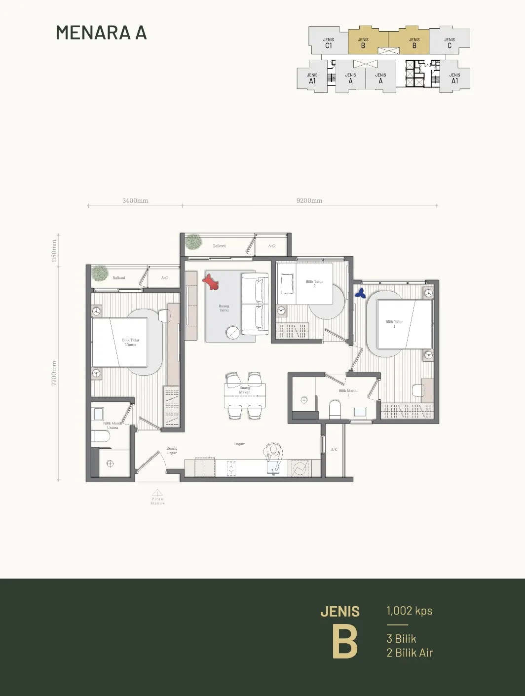 Mezon @ Park Enclave A 座 B 型 户型图，取自发展商向政府登记提交的广告，槟城峇都加湾