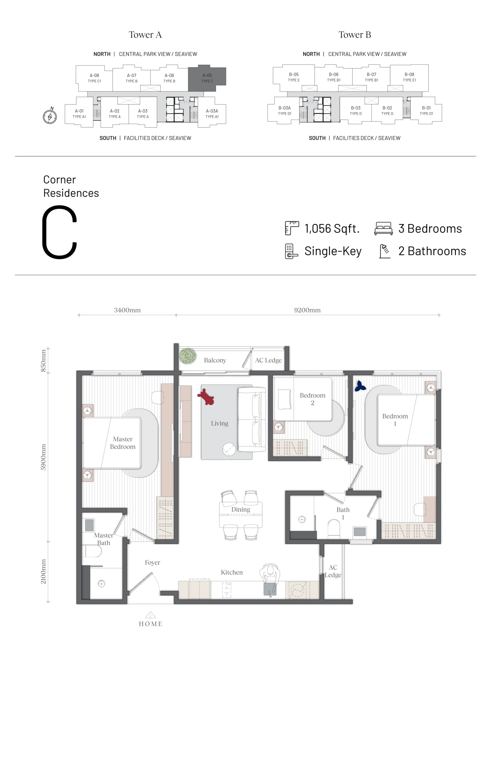 Mezon @ Park Enclave A 座 C 型 户型图，发展商公布，槟城峇都加湾