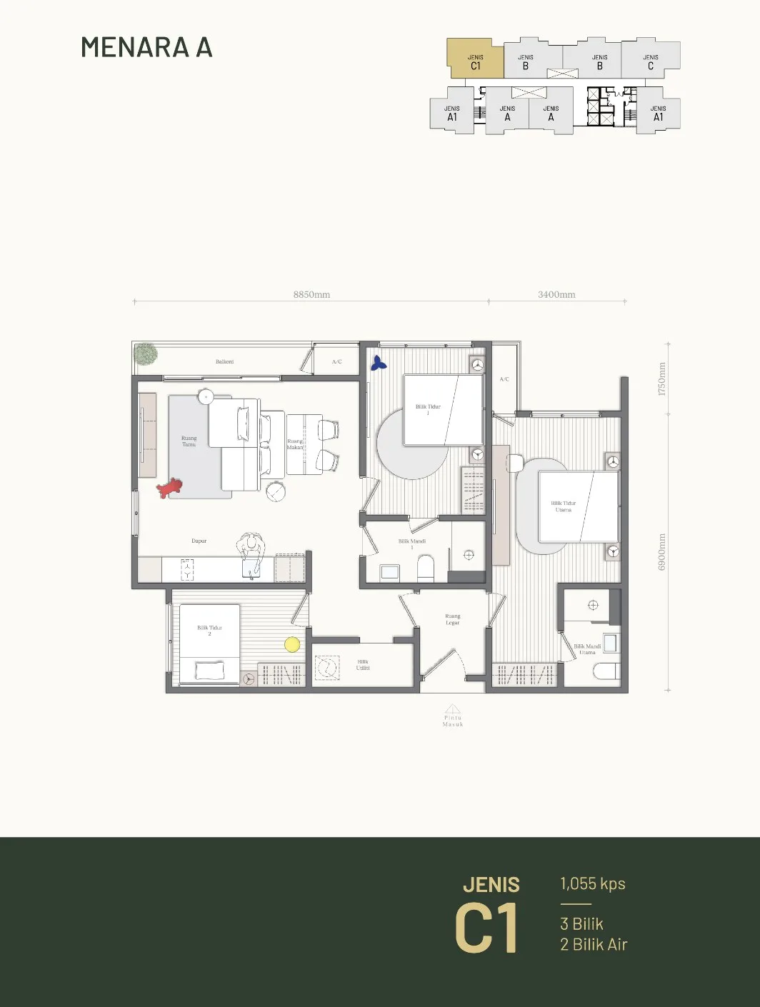 Mezon @ Park Enclave A 座 C1 型 户型图，取自发展商向政府登记提交的广告，槟城峇都加湾