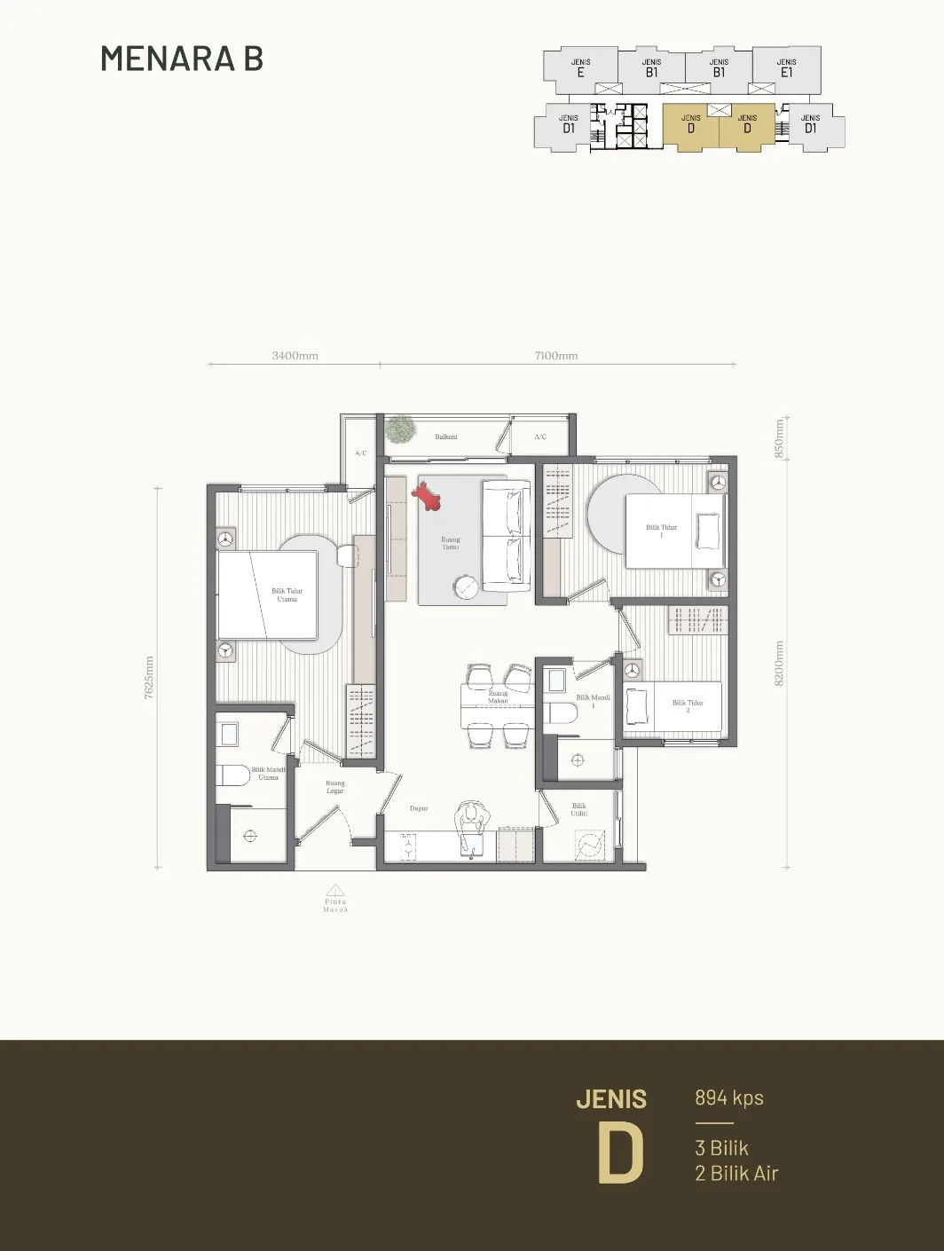 Mezon @ Park Enclave B 座 D 型 户型图，取自发展商向政府登记提交的广告，槟城峇都加湾