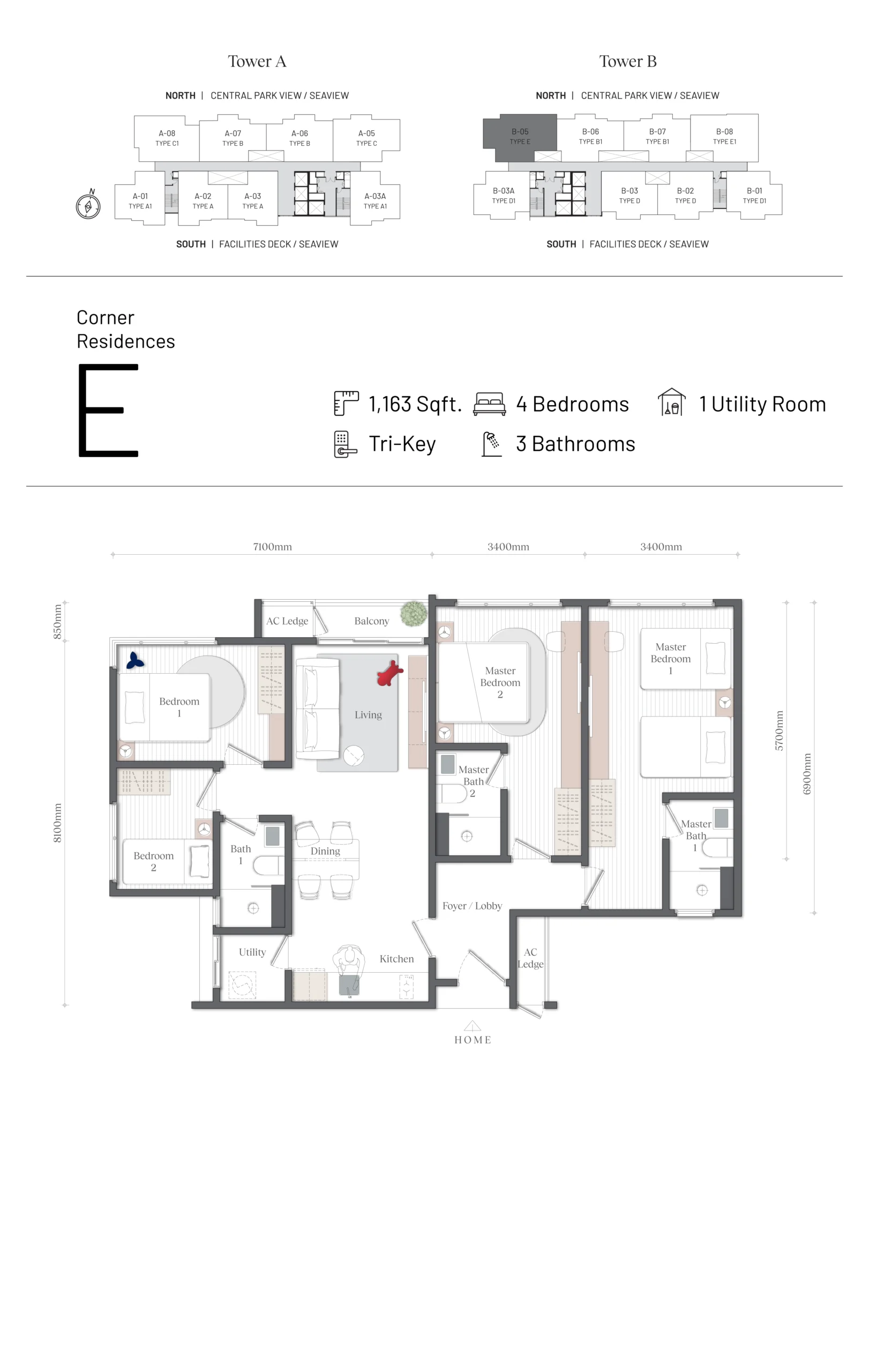 Mezon @ Park Enclave B 座 E 型 户型图，发展商公布，槟城峇都加湾
