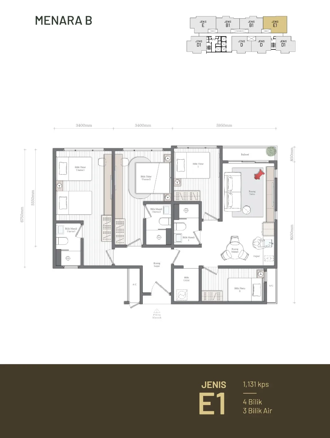 Mezon @ Park Enclave B 座 E1 型 户型图，取自发展商向政府登记提交的广告，槟城峇都加湾