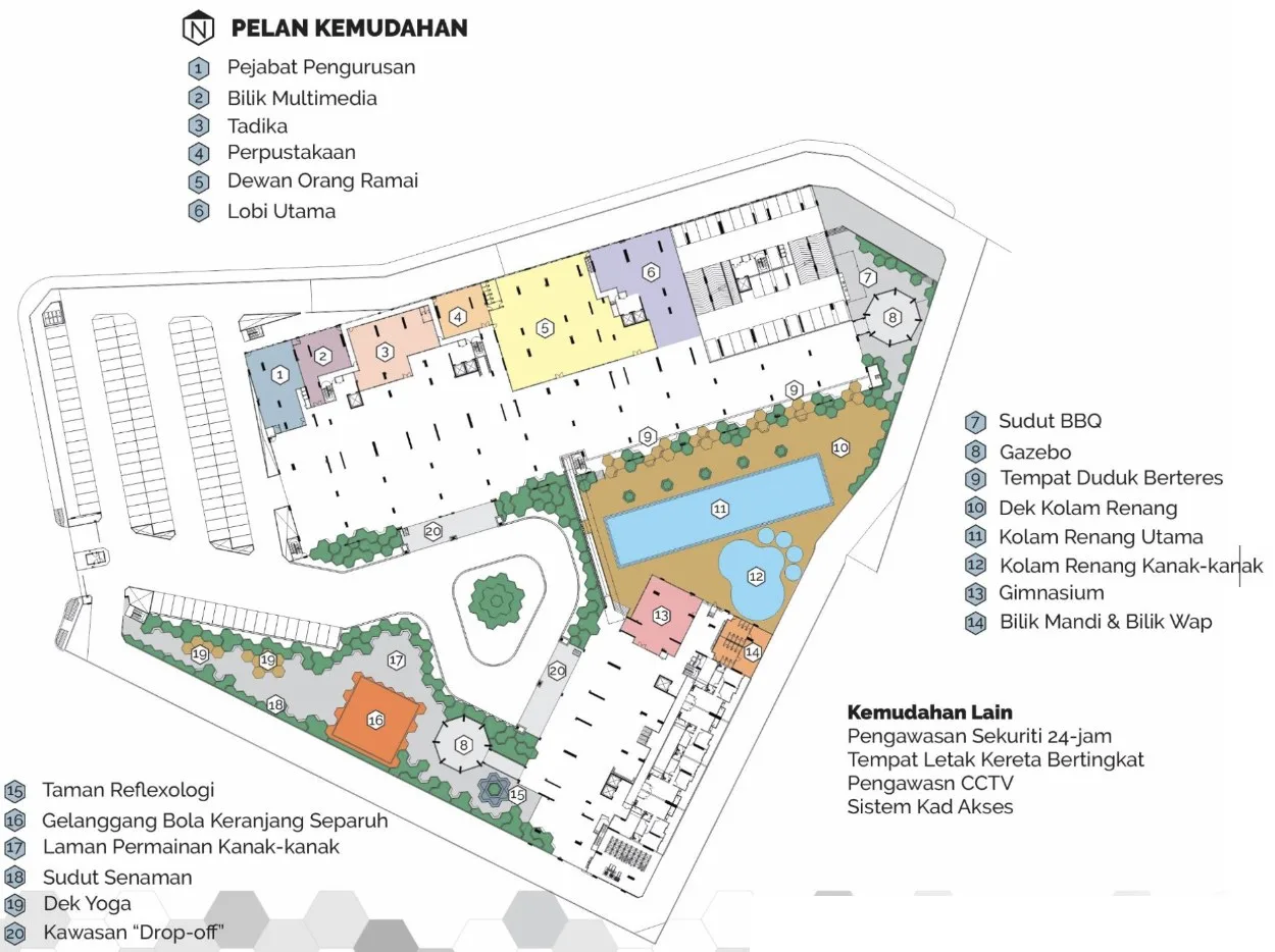 Montview Residences facilities plan with numbered legend, Bukit Mertajam, Penang