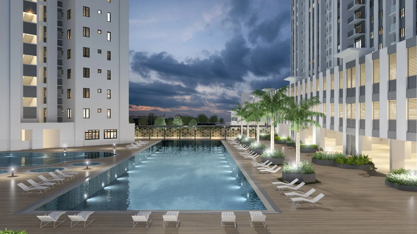Montview Residences artist's impression of the swimming pool and pool deck, Bukit Mertajam, Penang