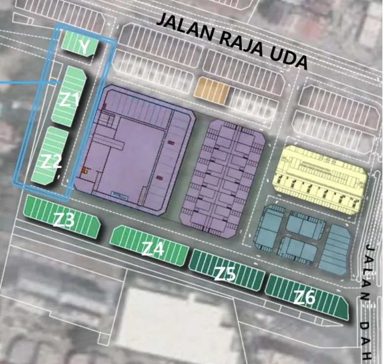 Nanyang Street site plan showing Blocks Y and Z1 to Z6 beside Jalan Raja Uda, Butterworth, Penang