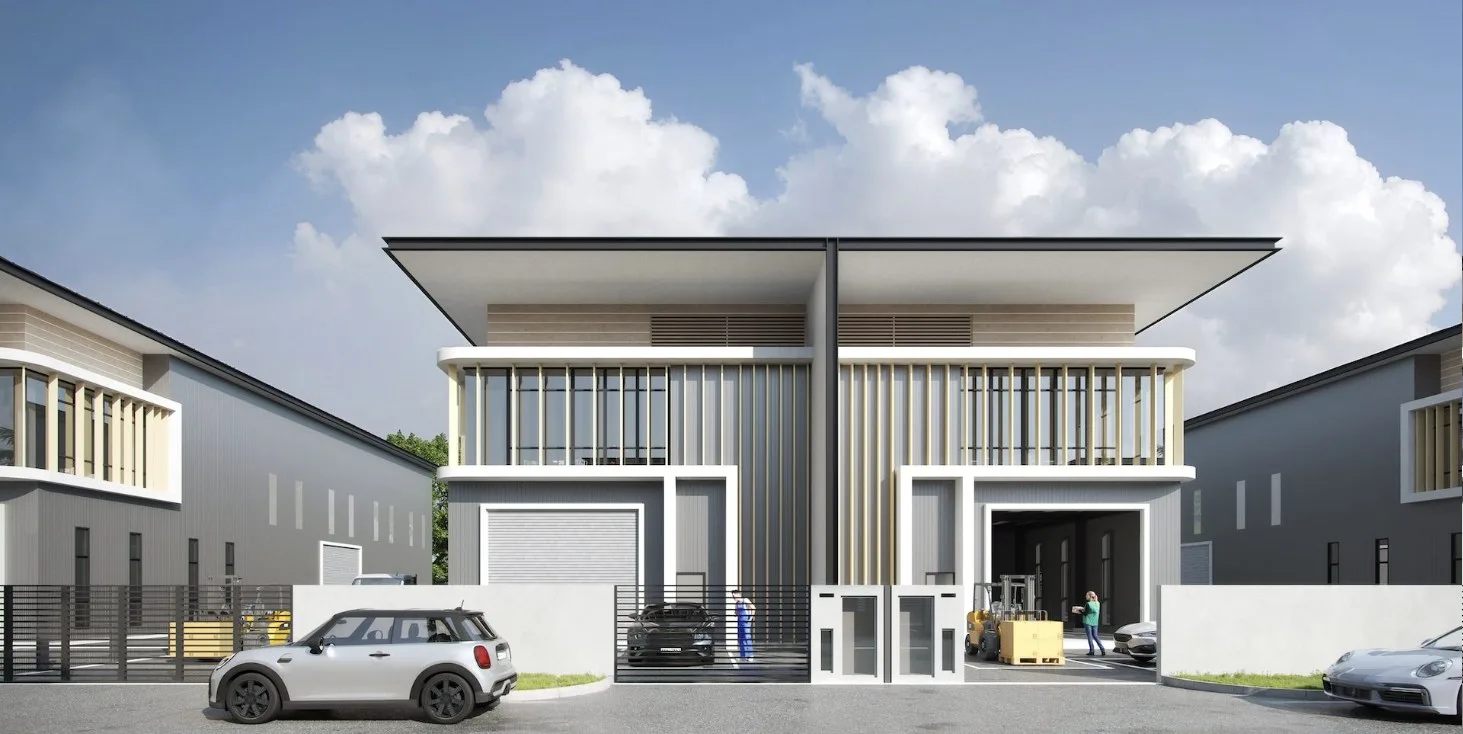 Nexus Industrial Hub front view of a pair of semi-detached units, artist's impression, Jawi, Nibong Tebal, Penang