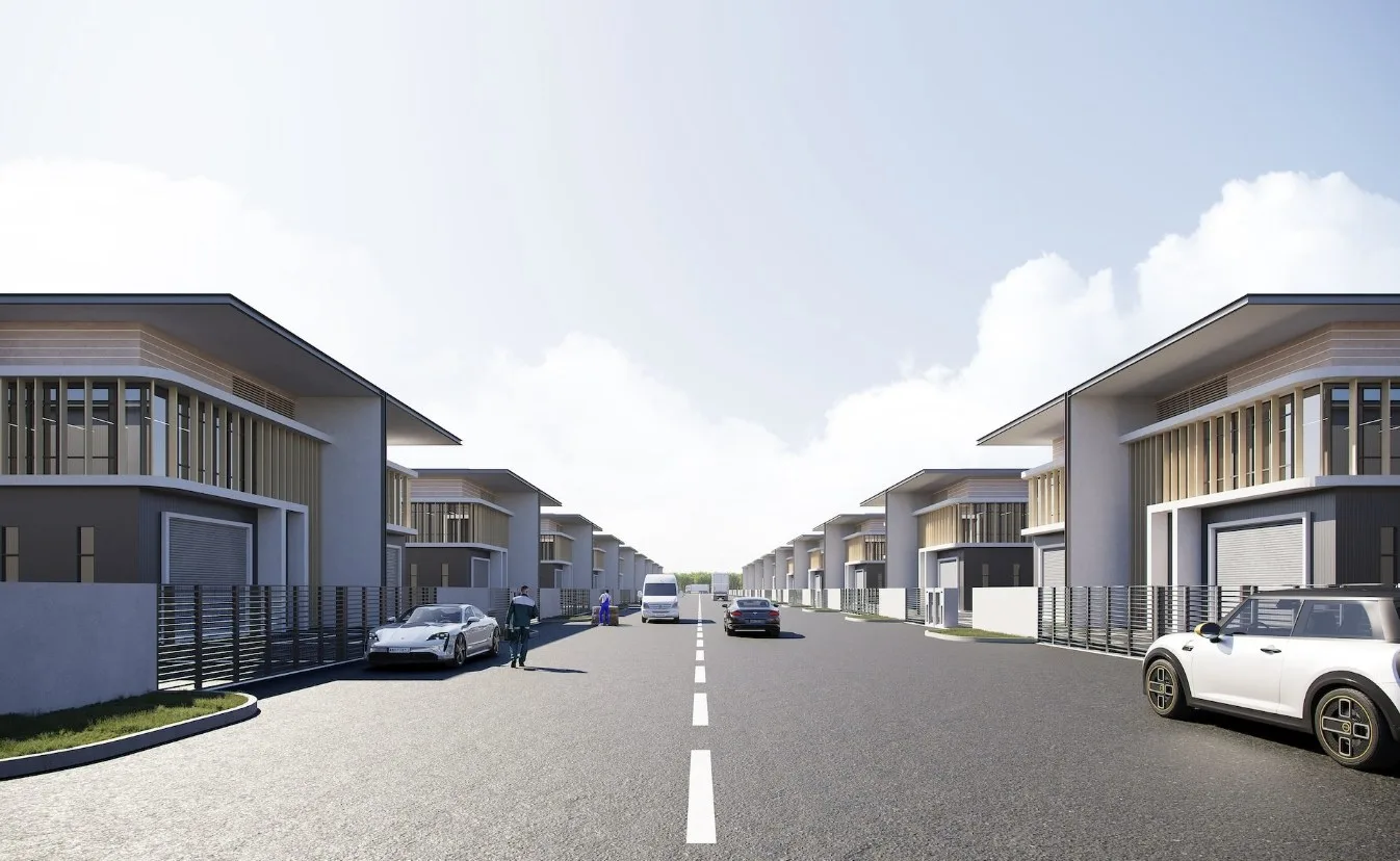 Nexus Industrial Hub internal road between the two rows of units, artist's impression, Jawi, Nibong Tebal, Penang