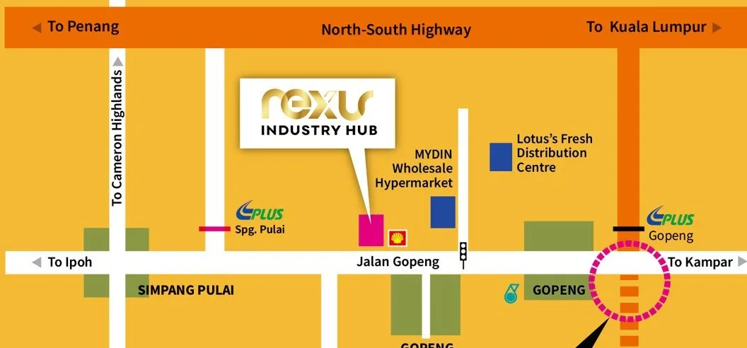 Developer's location map of Nexus Industry Hub on Jalan Gopeng between the Simpang Pulai and Gopeng interchanges, Perak