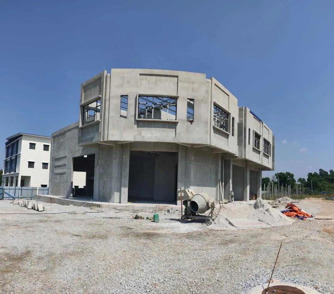 Terrace factory block with structure and walls up, unfinished, at Nexus Industry Hub, Gopeng, Perak