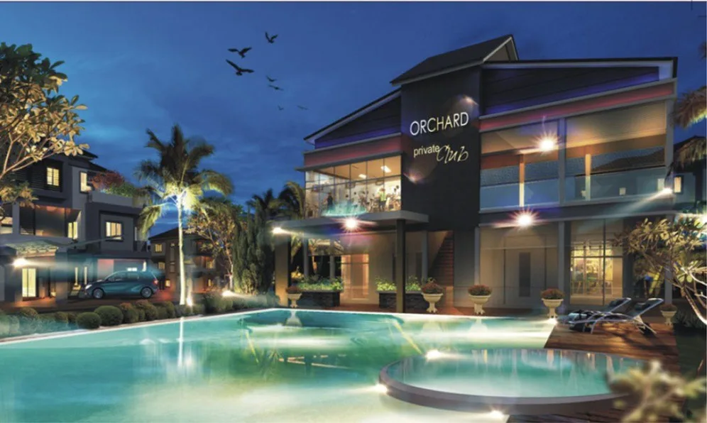 Orchard Villa residents' clubhouse and swimming pool at night, artist's impression, Simpang Ampat, Penang