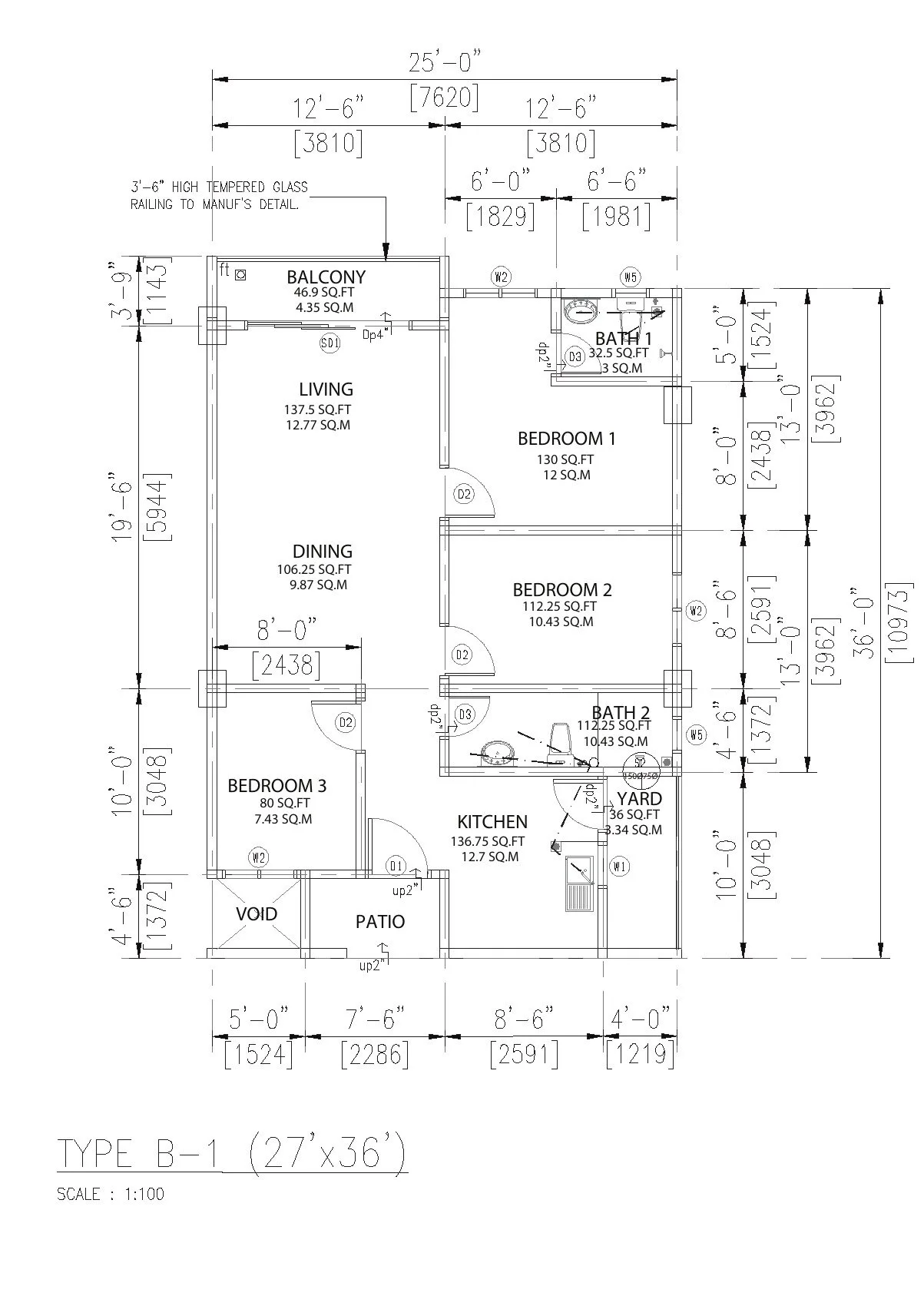 Type B-1 floor plan, Pangsapuri Putra Bercham by Foh Siong Development Sdn Bhd, Bandar Baru Putra, Bercham, Ipoh, Perak