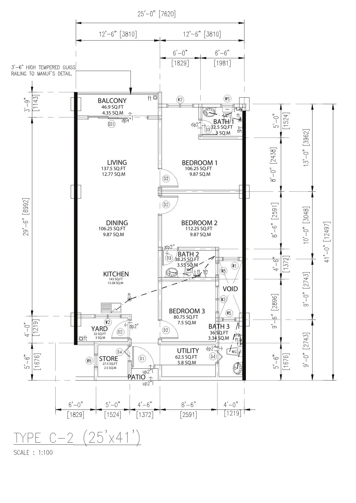 Type C-2 floor plan, Pangsapuri Putra Bercham by Foh Siong Development Sdn Bhd, Bandar Baru Putra, Bercham, Ipoh, Perak