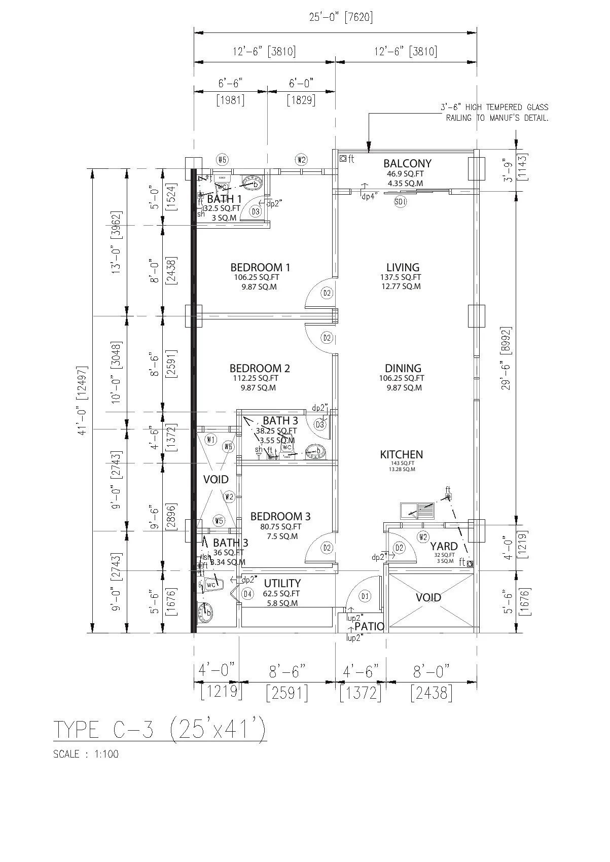 Type C-3 floor plan, Pangsapuri Putra Bercham by Foh Siong Development Sdn Bhd, Bandar Baru Putra, Bercham, Ipoh, Perak