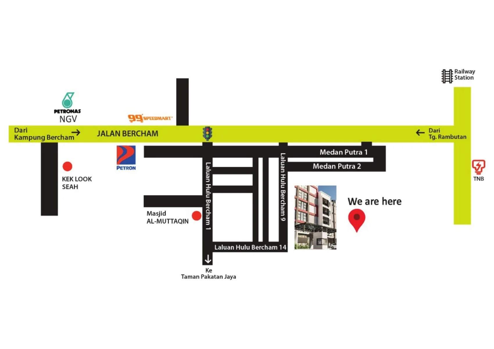 Developer's location sketch of Pangsapuri Putra Bercham off Jalan Bercham at Medan Putra, Bandar Baru Putra, Bercham, Ipoh, Perak