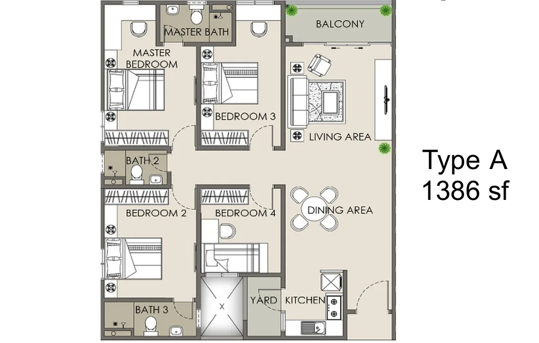 The Paradigm Suites Type A floor plan published by the developer, Seberang Jaya, Penang
