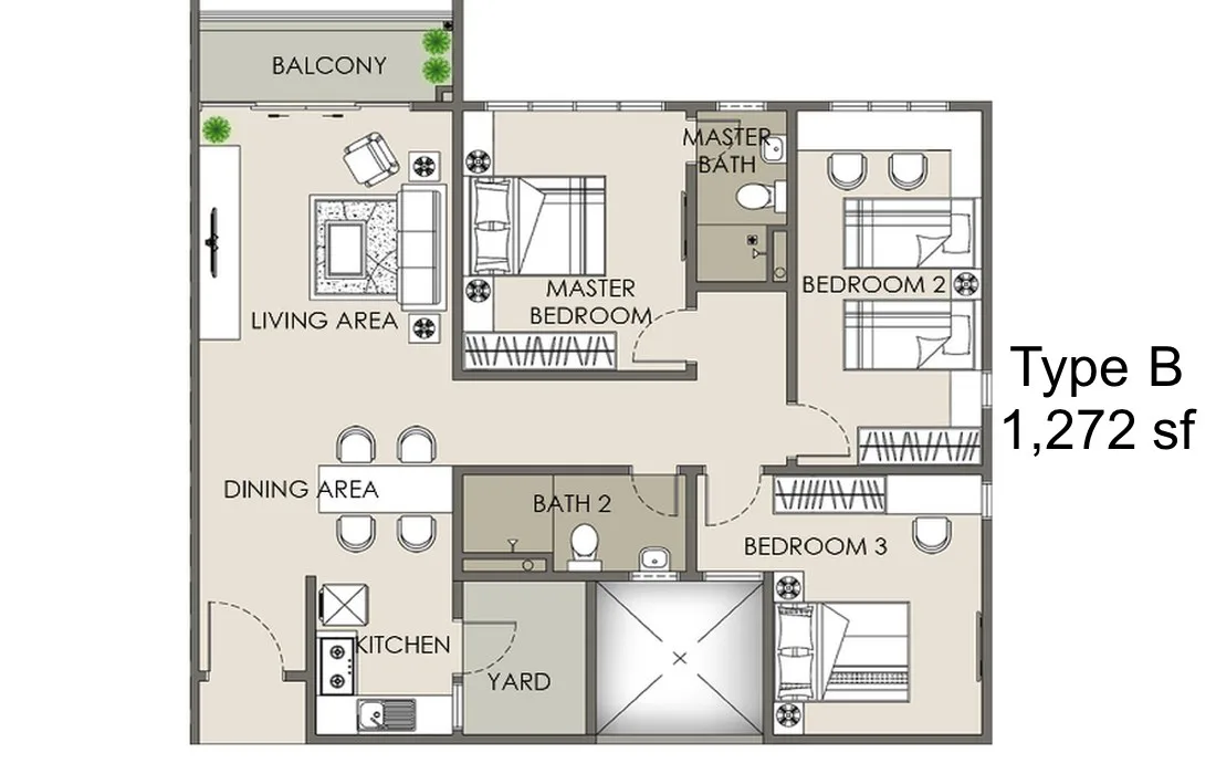 The Paradigm Suites Type B floor plan published by the developer, Seberang Jaya, Penang