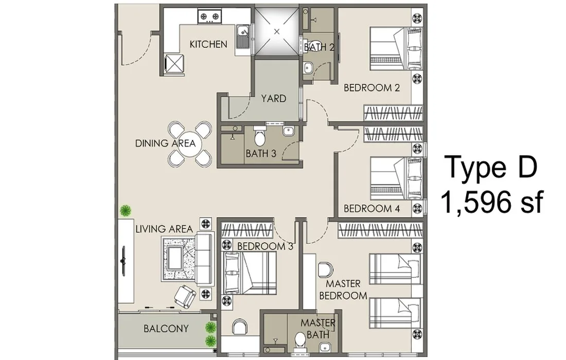 The Paradigm Suites Type D floor plan published by the developer, Seberang Jaya, Penang