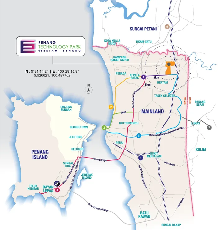 Penang Technology Park @ Bertam 交通连接图,槟城柏淡——发展商公布