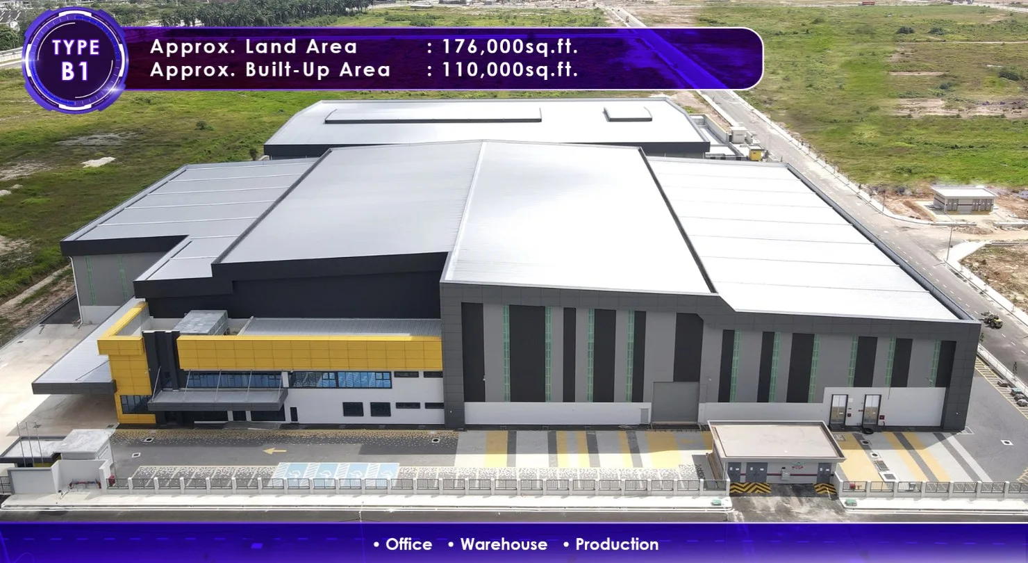 Penang Technology Park @ Bertam 建后出租厂房 B1 型,已建成厂房实拍,附发展商标示的土地与建筑面积,槟城柏淡