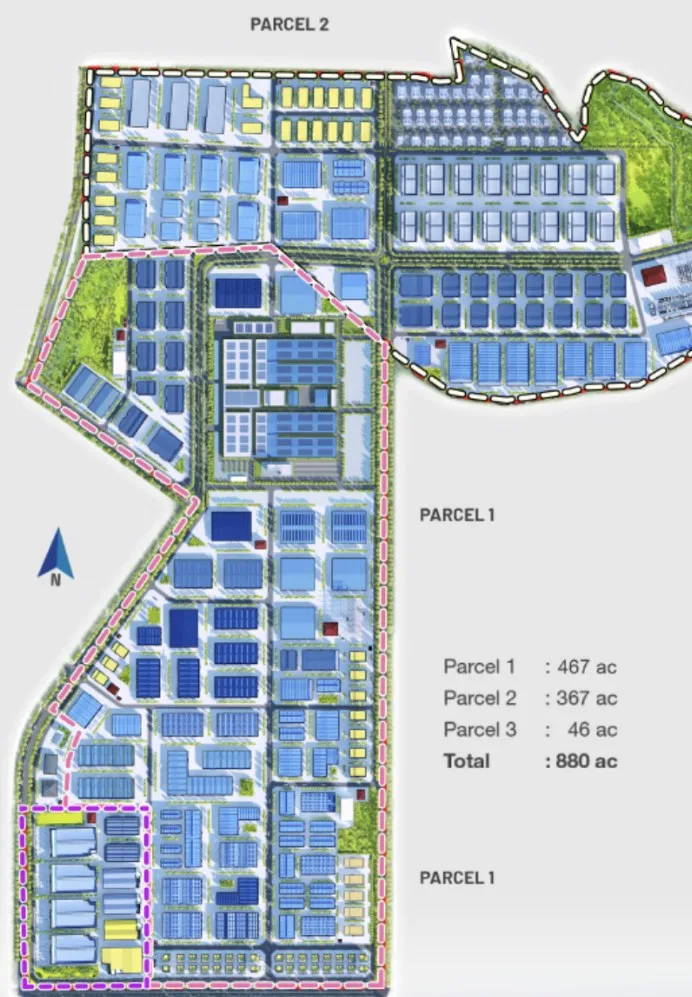 Penang Technology Park @ Bertam 地块平面图:第 1 地块 467 英亩、第 2 地块 367 英亩、第 3 地块 46 英亩,槟城柏淡
