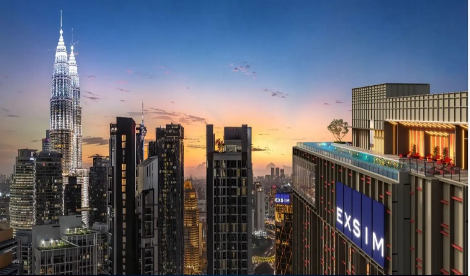 Sky Deck and Lounge at dusk at Phoeniz Suites @ KL City Centre by EXSIM YKS 54 Sdn Bhd, Jalan Yap Kwan Seng, KL City Centre, Kuala Lumpur, Wilayah Persekutuan Kuala Lumpur
