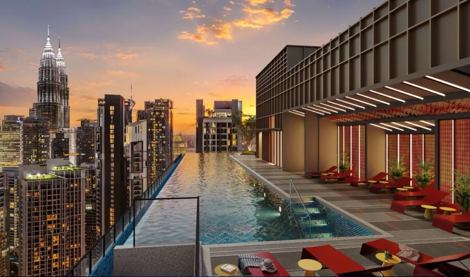 Sky Pool at Level 52 at sunset at Phoeniz Suites @ KL City Centre by EXSIM YKS 54 Sdn Bhd, Jalan Yap Kwan Seng, KL City Centre, Kuala Lumpur, Wilayah Persekutuan Kuala Lumpur