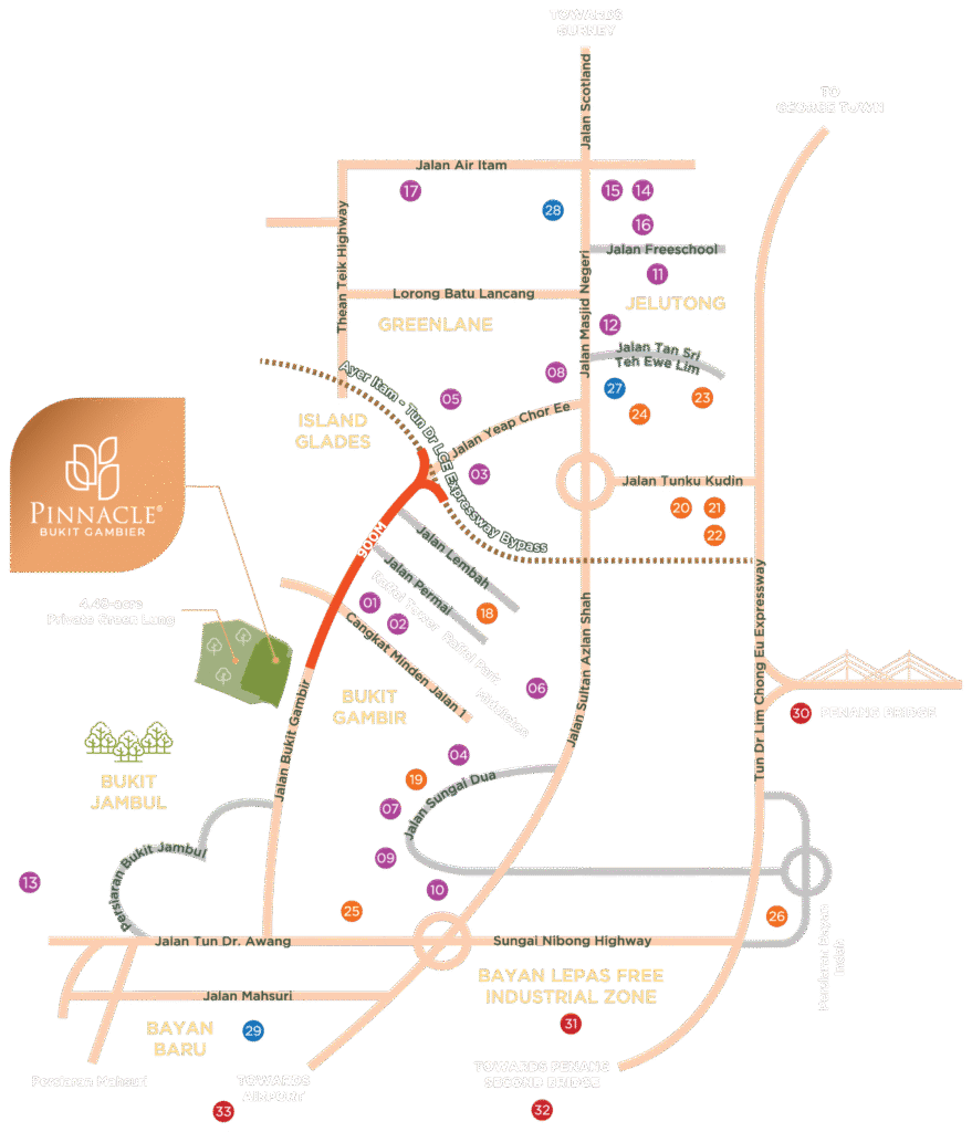 Pinnacle Bukit Gambier 位置图，槟岛牛汝莪——发展商公布