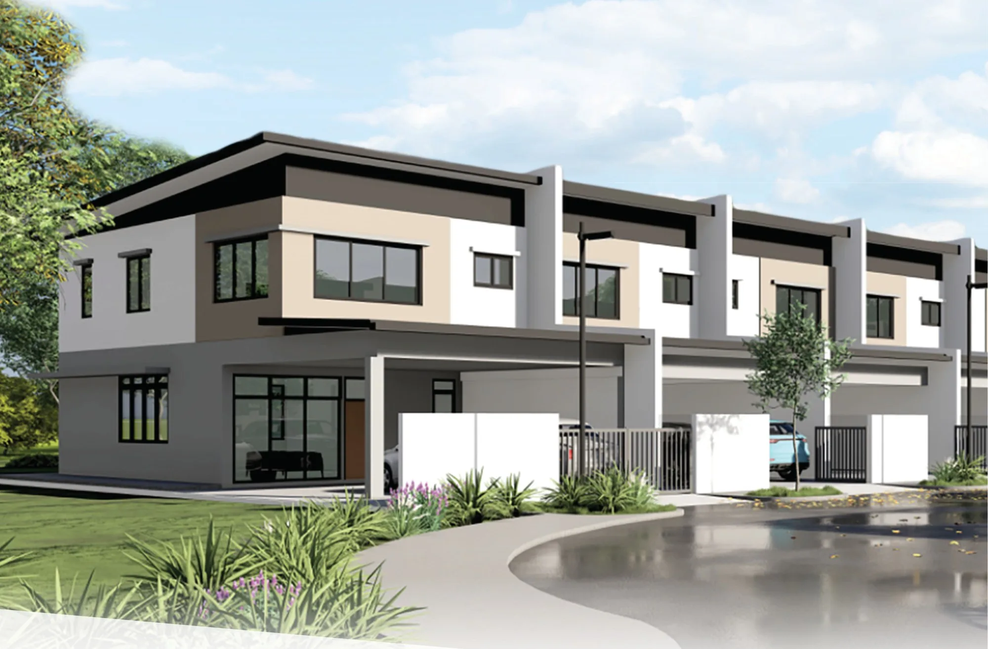 Artist’s impression of the corner house and terrace row at Prima Sumundu Phase 3, from the developer’s brochure at Prima Sumundu, Penampang, Sabah