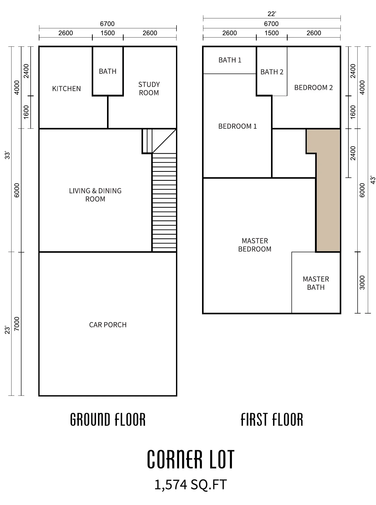 Corner lot double-storey terrace floor plan 1,574 sq ft at Prima Sumundu, Penampang, Sabah